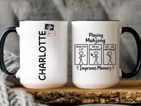 Personalized Mahjong Coffee Mug, Custom Name Coffee Cup, Playing Mahjong Improves Memory Design, Funny Office Mug, Funny Gift for Player