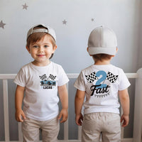 Personalized Two Fast Birthday Shirt, Custom Race Car 2nd Birthday Tee, Front Back Toddler Shirt, Racing Party Outfit, Gift for 2 Year Old