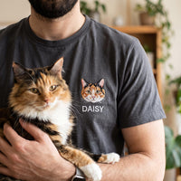 Custom Pet Portrait Embroidered Shirt, Personalized Pet Name Hoodie, Cat Lover Sweatshirt, Memorial Keepsake Tee, Gift for Cat Lover