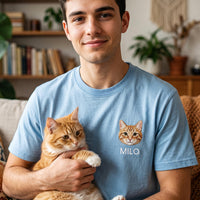 Custom Pet Portrait Embroidered Shirt, Personalized Pet Name Hoodie, Cat Lover Sweatshirt, Memorial Keepsake Tee, Gift for Cat Lover