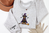 Personalized Halloween Dog Embroidered Sweatshirt, Custom Pet Name Hoodie, Witch Puppy Long Sleeve Shirt, Cute Dog Hoodie, Fur Mama Gift
