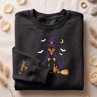 Personalized Halloween Dog Embroidered Sweatshirt, Custom Pet Name Hoodie, Witch Puppy Long Sleeve Shirt, Cute Dog Hoodie, Fur Mama Gift