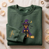 Personalized Halloween Dog Embroidered Sweatshirt, Custom Pet Name Hoodie, Witch Puppy Long Sleeve Shirt, Cute Dog Hoodie, Fur Mama Gift