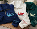 Personalized Mrs Embroidered Quarter Zip Sweatshirt, Custom Name and Date Top, Wedding Weekend Pullover, Newlywed Outfit, Bride to Be Gift