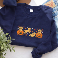 Golden Retriever Embroidered Sweatshirt, Cute Dog Hoodie, Halloween Pumpkin Puppy Shirt, Golden Retriever Crewneck, Gift for Dog Lover