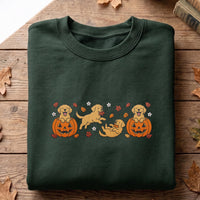 Golden Retriever Embroidered Sweatshirt, Cute Dog Hoodie, Halloween Pumpkin Puppy Shirt, Golden Retriever Crewneck, Gift for Dog Lover
