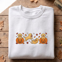 Golden Retriever Embroidered Sweatshirt, Cute Dog Hoodie, Halloween Pumpkin Puppy Shirt, Golden Retriever Crewneck, Gift for Dog Lover