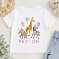 Personalized Safari Birthday Shirt, Custom Name Zoo Animal Tee, Toddler Jungle Party Outfit, Cute Kids T-Shirt, Birthday Gift for Child