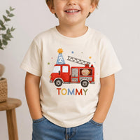 Personalized Fire Truck Birthday Shirt, Custom Name and Age Toddler Tee, Watercolor Fire Engine Top, 2nd Birthday Outfit, Gift for Toddler