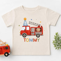 Personalized Fire Truck Birthday Shirt, Custom Name and Age Toddler Tee, Watercolor Fire Engine Top, 2nd Birthday Outfit, Gift for Toddler