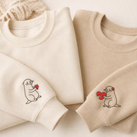 Matching Otter Embroidered Sweatshirt, Puzzle Heart Couple Hoodie, Cute Otter Sleeve Shirt, Anniversary Gift, Valentines Gift for Couple