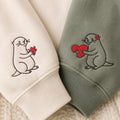 Matching Otter Embroidered Sweatshirt, Puzzle Heart Couple Hoodie, Cute Otter Sleeve Shirt, Anniversary Gift, Valentines Gift for Couple