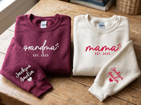 Personalized Mama Grandma Embroidered Sweatshirt, Custom Kids Names Sleeve Hoodie, Est Year Mom Shirt, Mama Sweatshirt, Gift for Mom
