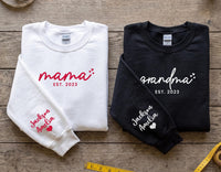 Personalized Mama Grandma Embroidered Sweatshirt, Custom Kids Names Sleeve Hoodie, Est Year Mom Shirt, Mama Sweatshirt, Gift for Mom