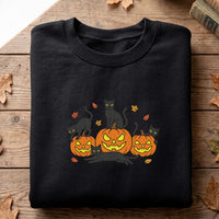 Black Cat Halloween Embroidered Shirt, Pumpkin Kitty Hoodie, Spooky Season Shirt, Holiday Sweatshirt, Fall Gift for Cat Lover