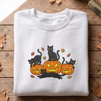 Black Cat Halloween Embroidered Shirt, Pumpkin Kitty Hoodie, Spooky Season Shirt, Holiday Sweatshirt, Fall Gift for Cat Lover