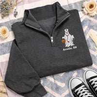 Personalized Nurse Embroidered Quarter Zip Sweatshirt, Custom RN Ghost Pullover, Halloween Party Layer, Spooky Shift Wear, Halloween Gift