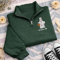 Personalized Nurse Embroidered Quarter Zip Sweatshirt, Custom RN Ghost Pullover, Halloween Party Layer, Spooky Shift Wear, Halloween Gift