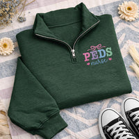 Personalized Peds Nurse Embroidered Quarter Zip Sweatshirt, Custom Pediatric RN Pullover, Hospital Shift Layer, Nurses Week Gift, RN Gift