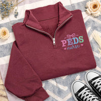 Personalized Peds Nurse Embroidered Quarter Zip Sweatshirt, Custom Pediatric RN Pullover, Hospital Shift Layer, Nurses Week Gift, RN Gift