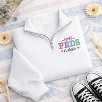 Personalized Peds Nurse Embroidered Quarter Zip Sweatshirt, Custom Pediatric RN Pullover, Hospital Shift Layer, Nurses Week Gift, RN Gift