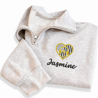 Personalized 911 Dispatcher Embroidered Quarter Zip Sweatshirt, Custom Name Pullover, Thin Gold Line Top, Headset Heart, 911 Operator Gift
