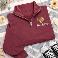 Personalized 911 Dispatcher Embroidered Quarter Zip Sweatshirt, Custom Name Pullover, Thin Gold Line Top, Headset Heart, 911 Operator Gift