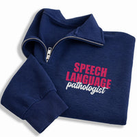 Personalized SLP Embroidered Quarter Zip Sweatshirt, Speech Therapist Pullover, Medical Team Apparel, Custom Sleeve Name, Custom Team Gift