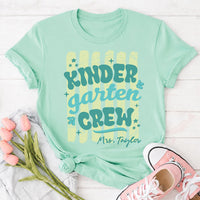 Personalized Kindergarten Teacher Shirt, Custom Kinder Garten Crew Tee, Retro Grade Team Tee, Back to School Outfit, Gift for Teacher