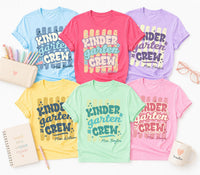 Personalized Kindergarten Teacher Shirt, Custom Kinder Garten Crew Tee, Retro Grade Team Tee, Back to School Outfit, Gift for Teacher