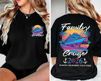 Personalized 2026 Family Cruise T-Shirt: Custom Name, Colorful Tropical Front Back Print