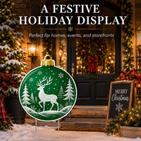 Custom Shaped Christmas Ornament Yard Sign, Green Deer Lawn Sign, Winter Woodland Cutout, Holiday Lawn Display, Christmas Yard Decor