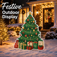 Custom Christmas Tree Yard Sign, Festive Lawn Sign, Decorated Tree Cutout with Gifts, Seasonal Outdoor Decor, Christmas Yard Decor