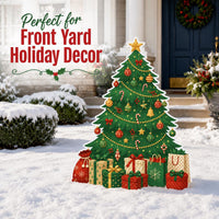 Custom Christmas Tree Yard Sign, Festive Lawn Sign, Decorated Tree Cutout with Gifts, Seasonal Outdoor Decor, Christmas Yard Decor