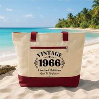 Personalized 1966 Birthday Tote Bag with Zipper, Custom Birth Year Canvas Bag, Vintage Limited Edition Tote, 60th Birthday Gift for Her