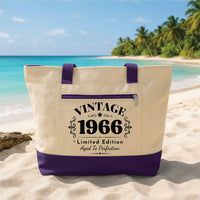 Personalized 1966 Birthday Tote Bag with Zipper, Custom Birth Year Canvas Bag, Vintage Limited Edition Tote, 60th Birthday Gift for Her