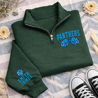 Personalized School Mascot Embroidered Quarter Zip Sweatshirt, Custom Cheer Pullover, Game Day Spirit, Sleeve Name Top, Custom Team Gift