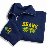 Personalized School Mascot Embroidered Quarter Zip Sweatshirt, Custom Cheer Pullover, Game Day Spirit, Sleeve Name Top, Custom Team Gift