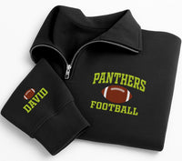 Personalized Mascot Embroidered Quarter Zip Sweatshirt, Custom Football Pullover, School Spirit Top, Player Name Sleeve, Custom Team Gift