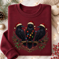 Christmas Raven Sweatshirt, Gothic Crow Crewneck, Santa Hat Bird Pullover, Dark Winter Holiday Top, Christmas Gift for Raven Lover