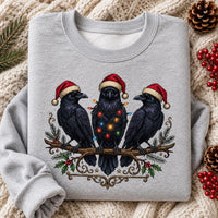 Christmas Raven Sweatshirt, Gothic Crow Crewneck, Santa Hat Bird Pullover, Dark Winter Holiday Top, Christmas Gift for Raven Lover