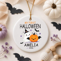 Personalized First Halloween Ceramic Ornament, Baby Keepsake Ornament, Cute Ghost Pumpkin Design, My First Halloween 2026, New Baby Gift