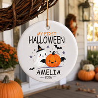 Personalized First Halloween Ceramic Ornament, Baby Keepsake Ornament, Cute Ghost Pumpkin Design, My First Halloween 2026, New Baby Gift