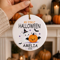 Personalized First Halloween Ceramic Ornament, Baby Keepsake Ornament, Cute Ghost Pumpkin Design, My First Halloween 2026, New Baby Gift
