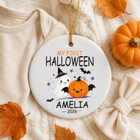 Personalized First Halloween Ceramic Ornament, Baby Keepsake Ornament, Cute Ghost Pumpkin Design, My First Halloween 2026, New Baby Gift