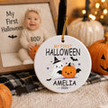 Personalized First Halloween Ceramic Ornament, Baby Keepsake Ornament, Cute Ghost Pumpkin Design, My First Halloween 2026, New Baby Gift