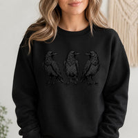 Three Raven Graphic Crewneck Sweatshirt, Gothic Crow Pullover, Dark Academia Bird Shirt, Witchy Corvid Nature Top, Gift for Raven Lover