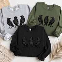 Three Raven Graphic Crewneck Sweatshirt, Gothic Crow Pullover, Dark Academia Bird Shirt, Witchy Corvid Nature Top, Gift for Raven Lover