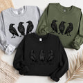 Three Raven Graphic Crewneck Sweatshirt, Gothic Crow Pullover, Dark Academia Bird Shirt, Witchy Corvid Nature Top, Gift for Raven Lover