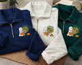 Floral Ghost Embroidered Quarter Zip Sweatshirt, Cute Cozy Ghost Pullover Sweater, Spooky Halloween Party Layer, Halloween Gift for Her